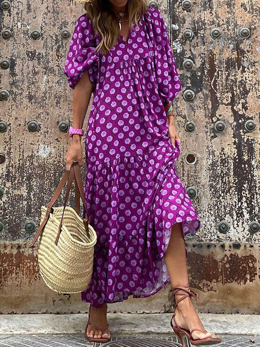 Boho Chic Maxi Dress with Vibrant Prints