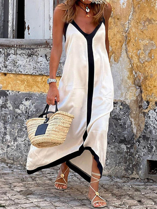 Colorblock Midi Dress with Suspenders
