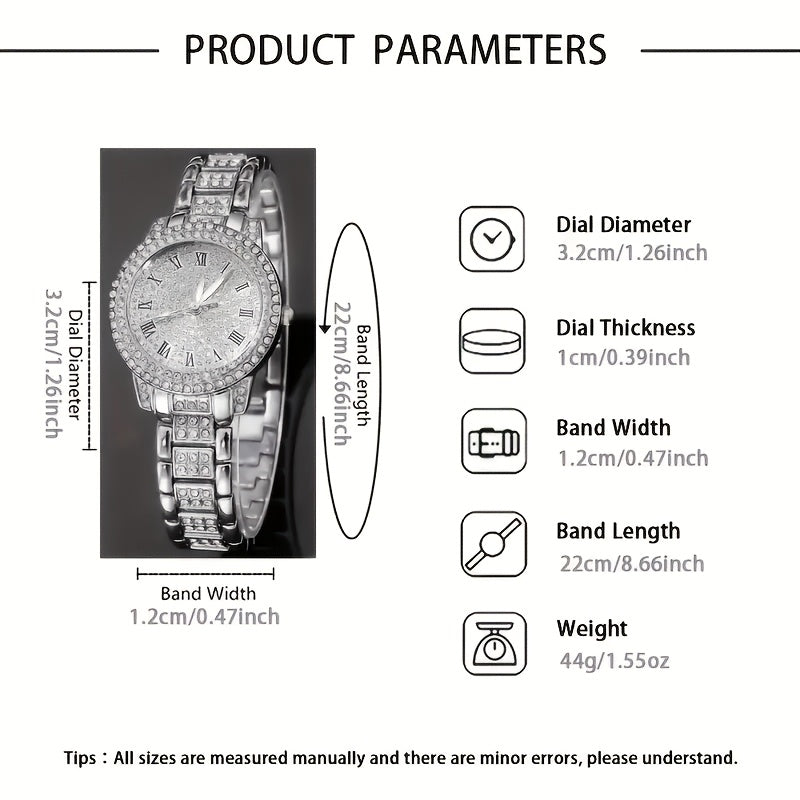 1pc Women's Fashion Luxury Quartz Watch + 6pcs Jewelry