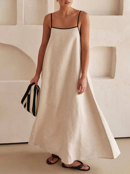 Contrasting Suspender Dress with A-line Summer Style