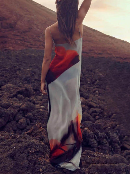Abstract Tulip Print H-Line Maxi Dress for Vacation