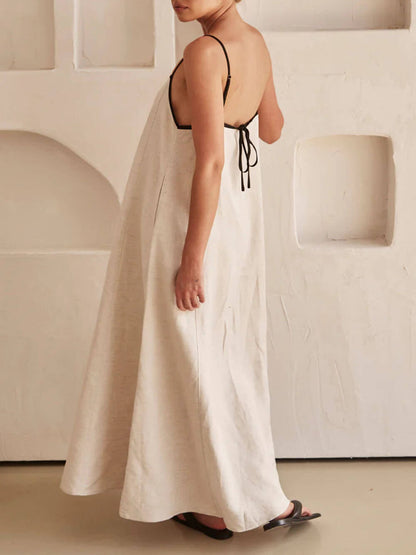 Contrasting Suspender Dress with A-line Summer Style