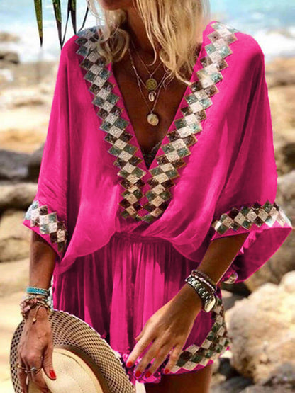 Boho Chic Beach Print Kimono Romper