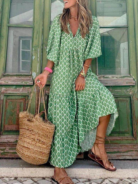Boho Chic Maxi Dress with Vibrant Prints