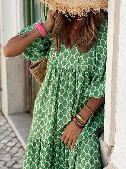 Boho Chic Maxi Dress with Vibrant Prints