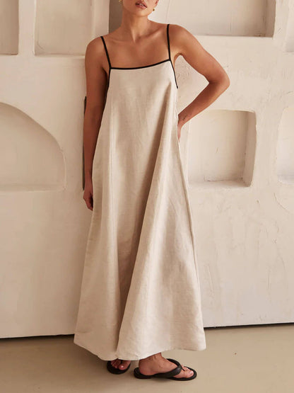 Contrasting Suspender Dress with A-line Summer Style