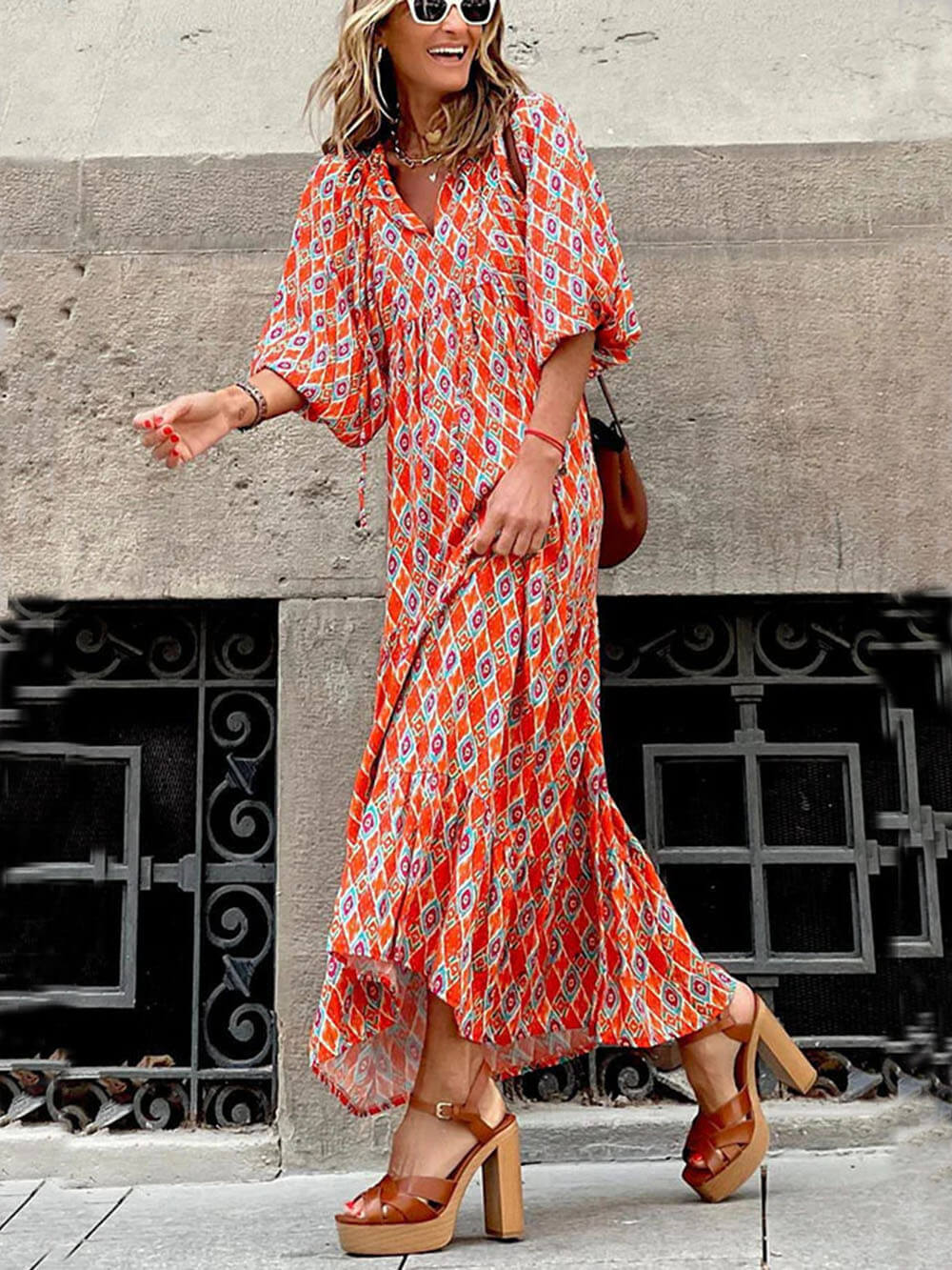 Boho Chic Maxi Dress with Vibrant Prints