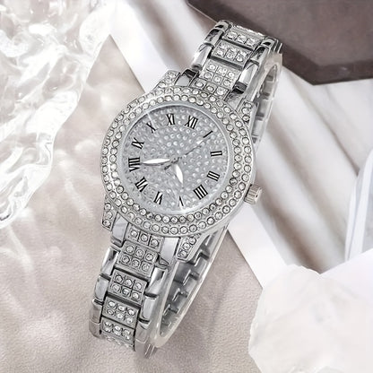 1pc Women's Fashion Luxury Quartz Watch + 6pcs Jewelry