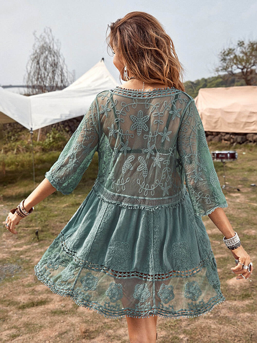 Flowy Lace Beach Vacation Bikini Cover-Up Dress