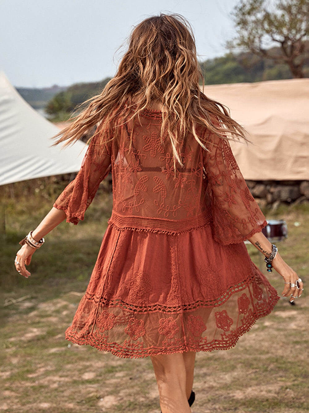 Flowy Lace Beach Vacation Bikini Cover-Up Dress