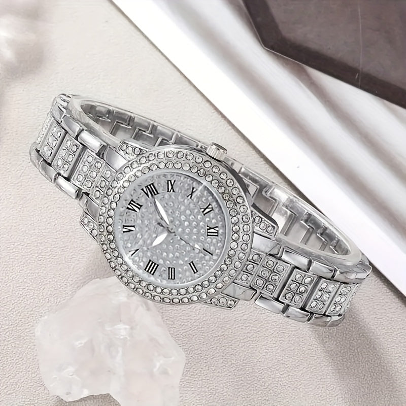 1pc Women's Fashion Luxury Quartz Watch + 6pcs Jewelry