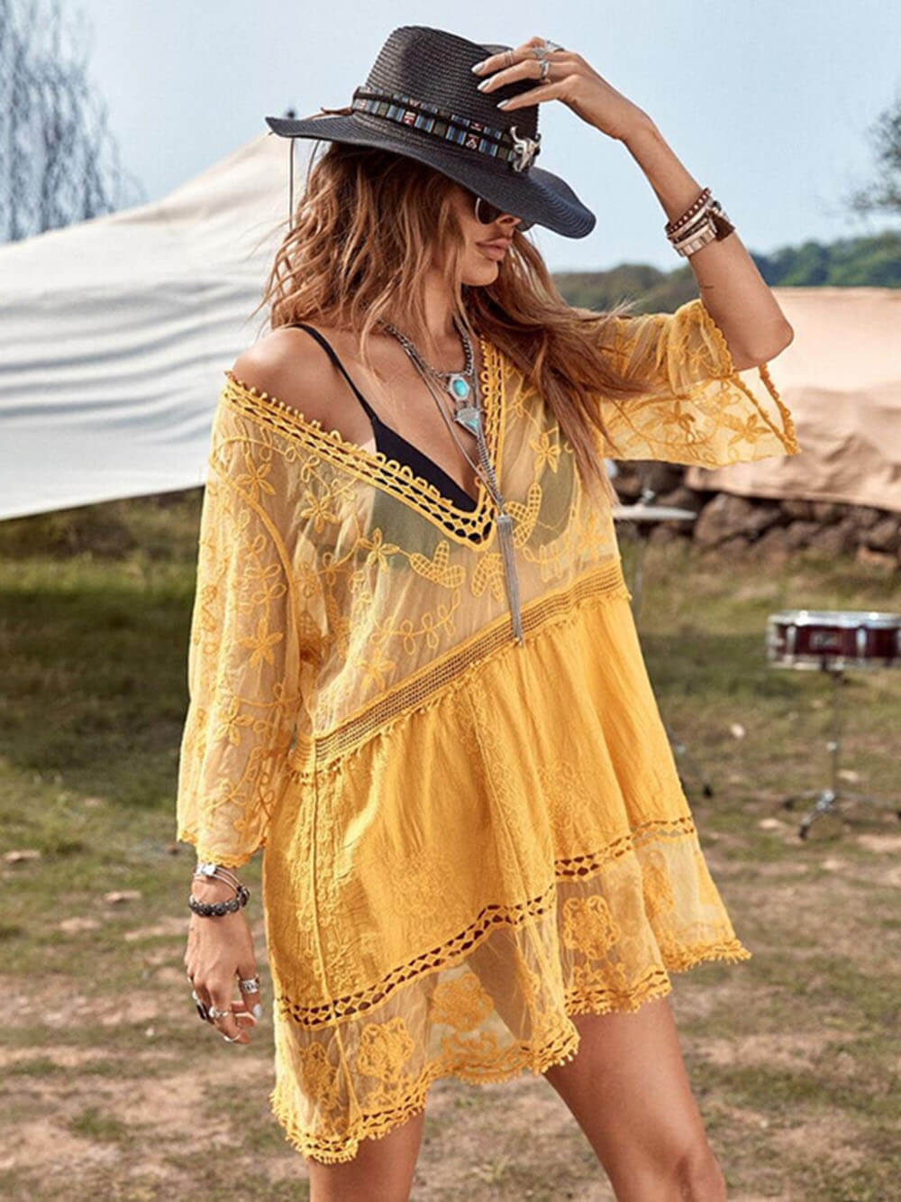 Flowy Lace Beach Vacation Bikini Cover-Up Dress