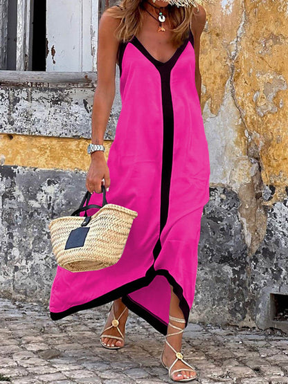Colorblock Midi Dress with Suspenders