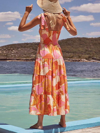 Pleated Stretch Cami Dress with Sleeveless Sea Charm Print