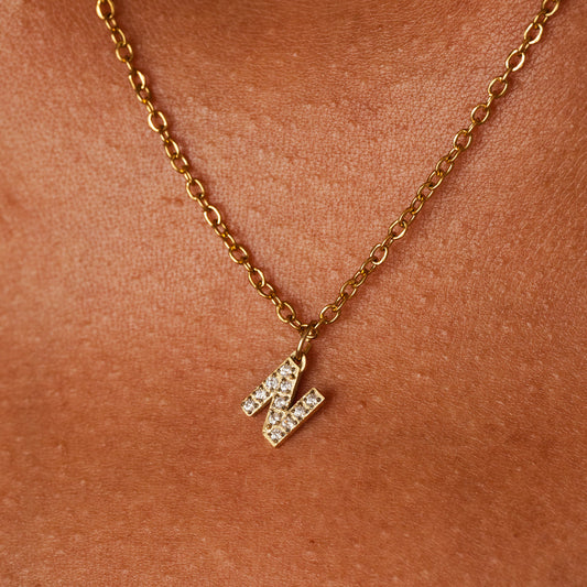 Stone Initial Necklace - Gold