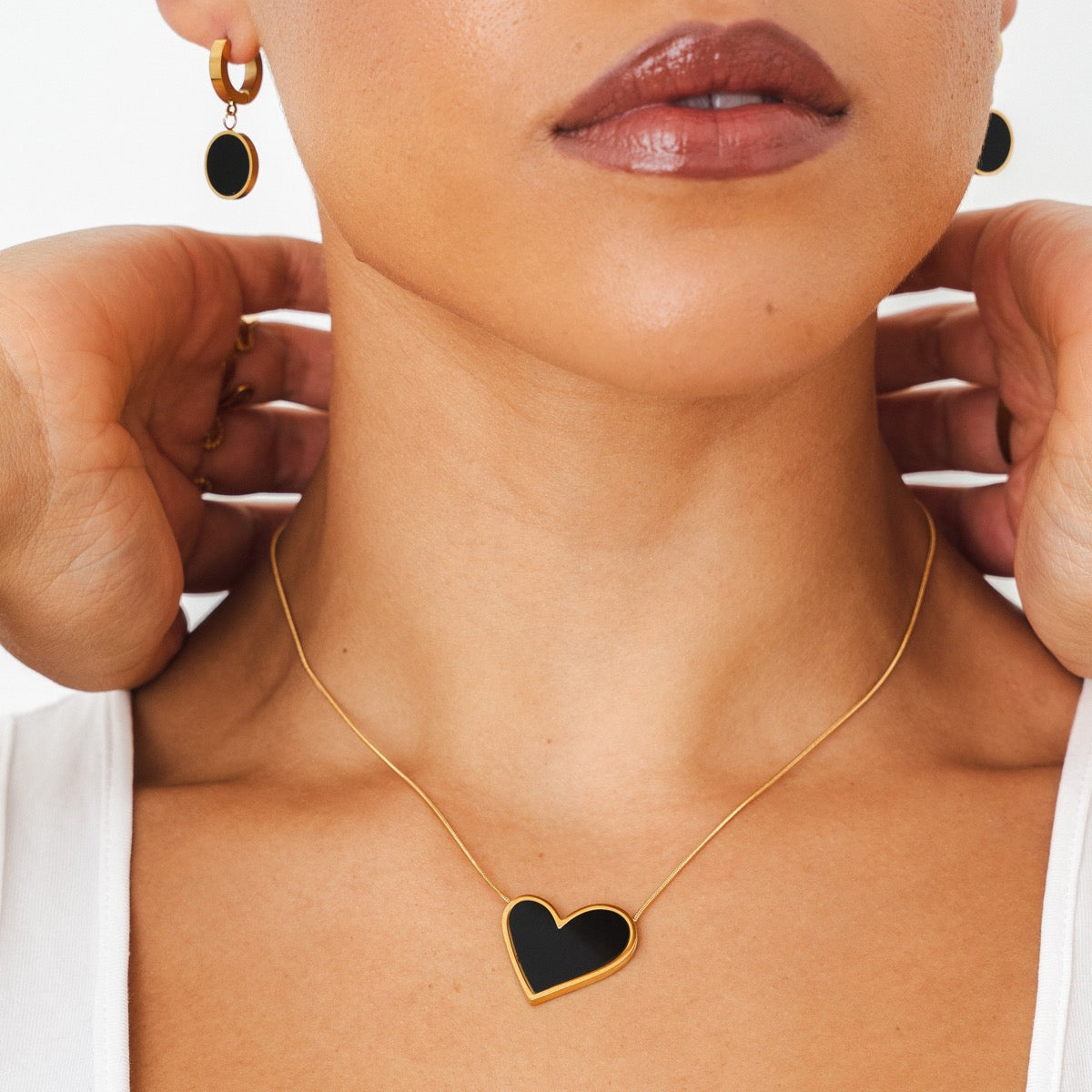 Noir Huggie Hoop Pendant Earrings - Gold