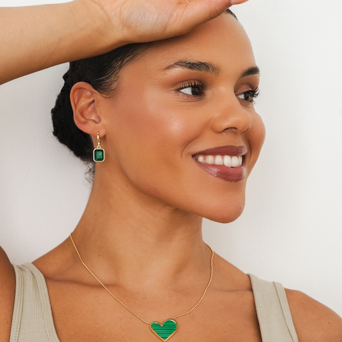 Tropez Huggie Hoop Earrings - Gold/Green