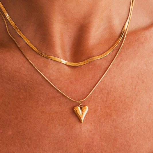 Geformte Herz-Mehrfachkette - Gold